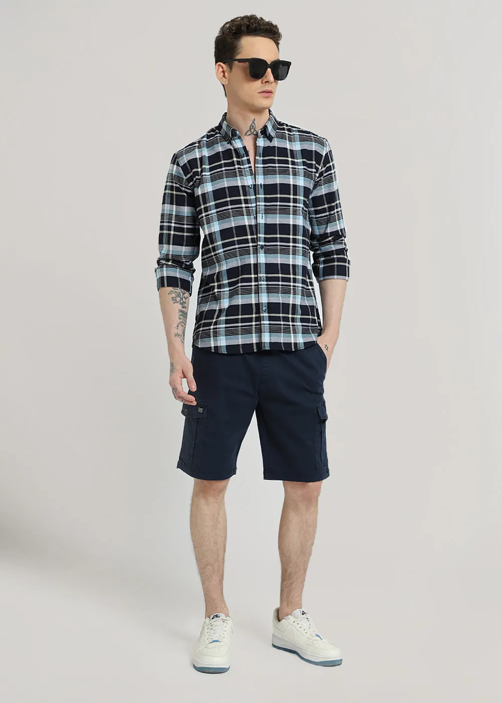 Blue Plaid Oxford Cotton Check Shirt