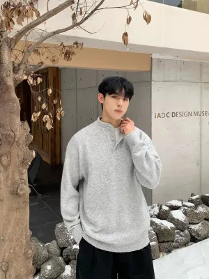Cozy Knitwear Pullover with Button Collar