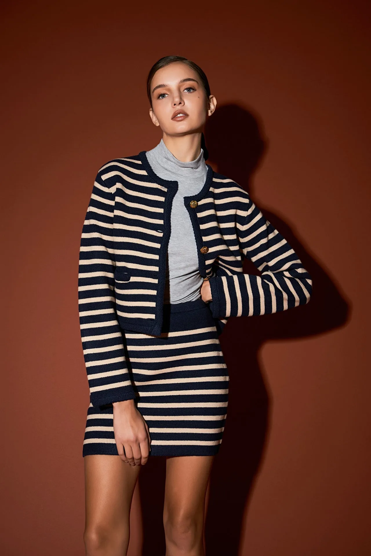 English Factory - Knit Striped Sweater Cardigan