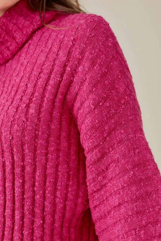 Hot Pink Turtleneck Bell Sleeve Cropped Sweater