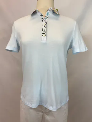 Hubert Gasser Polo-Shirt Sky Blue W/Floral Collar