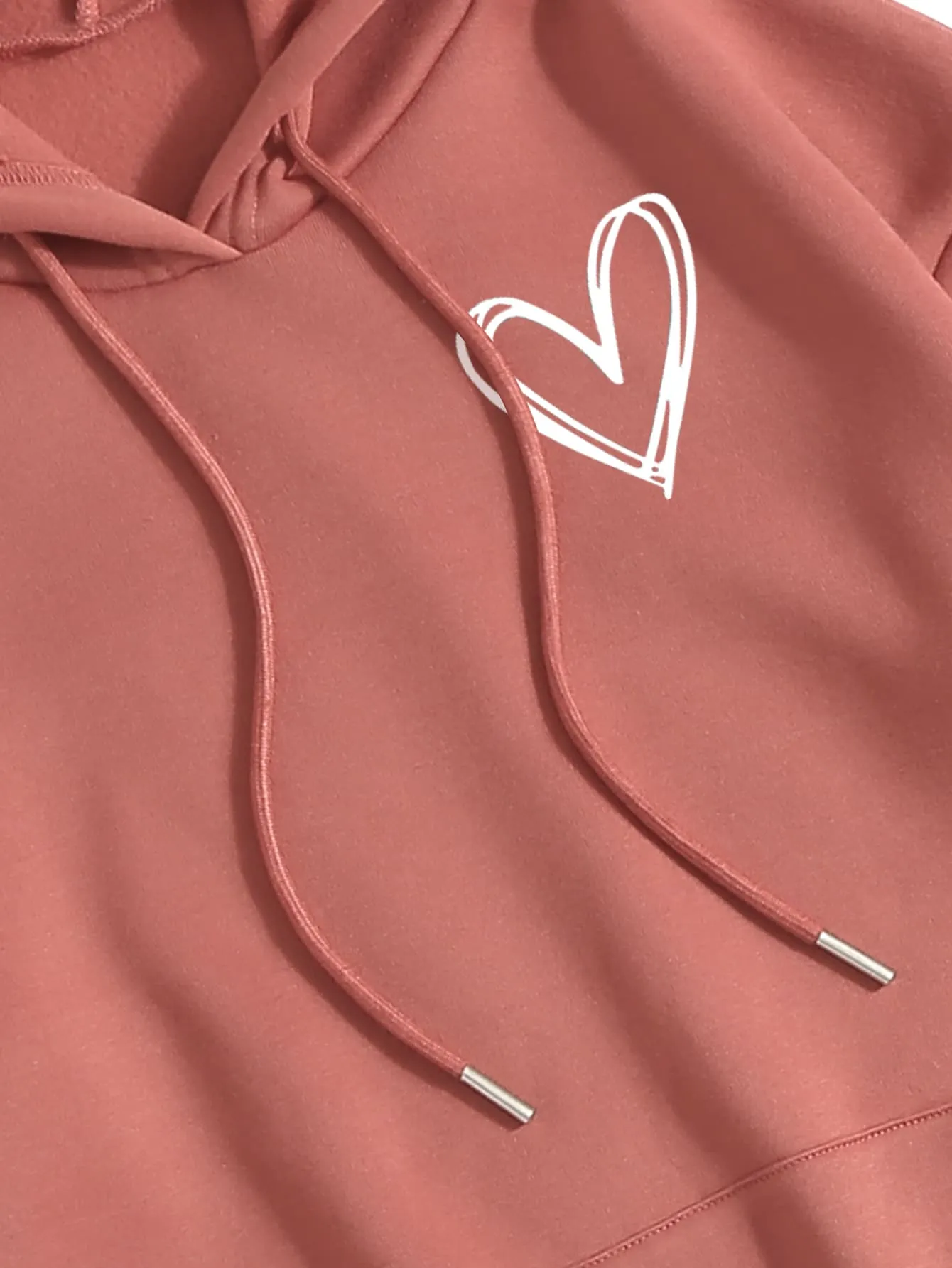 INAWLY LUNE Heart Print Thermal Lined Drawstring Hoodie,Long Sleeve Tops