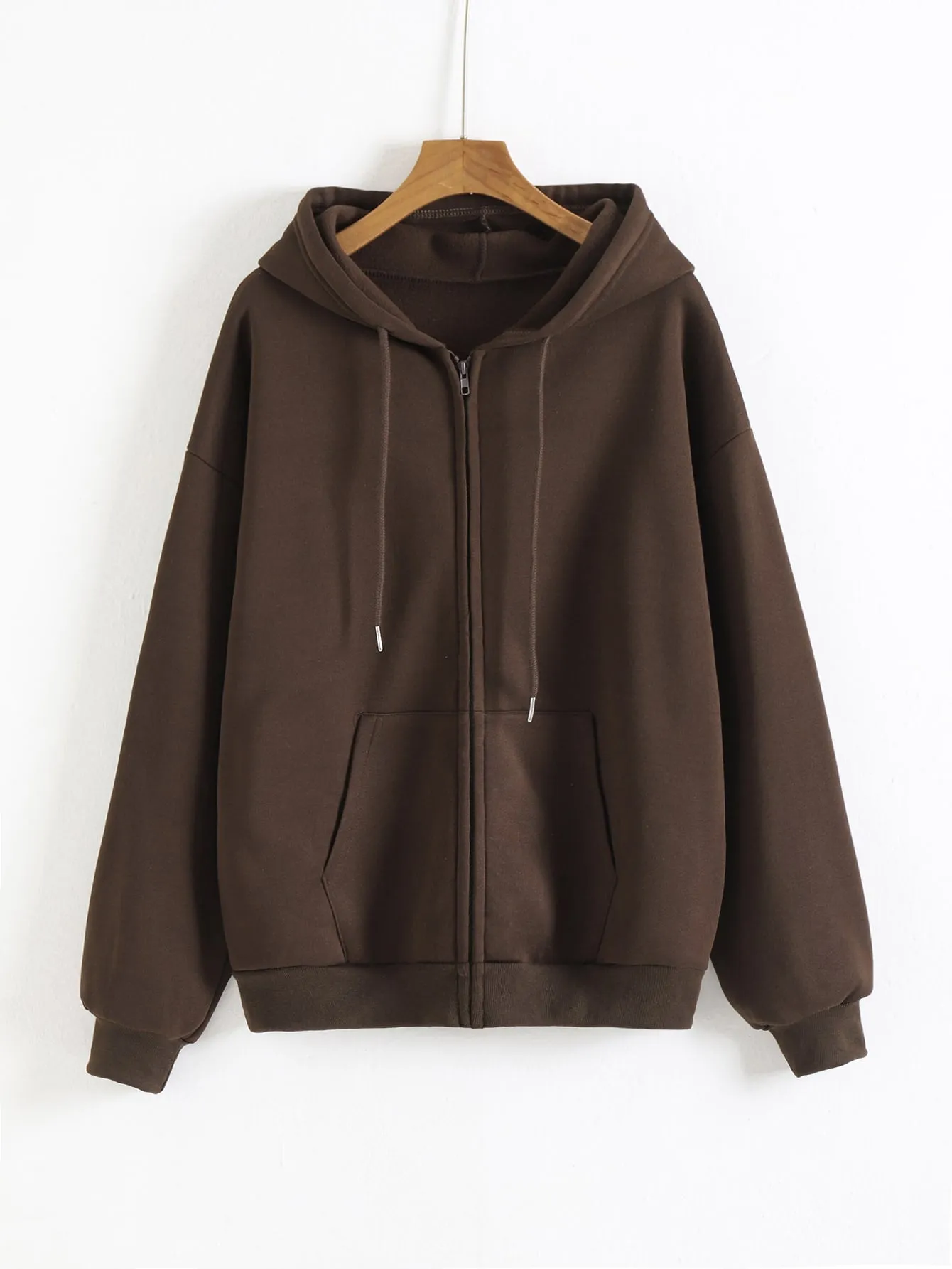 INAWLY Solid Drawstring Pocket Zip Up Thermal Lined Hoodie,Long Sleeve Tops