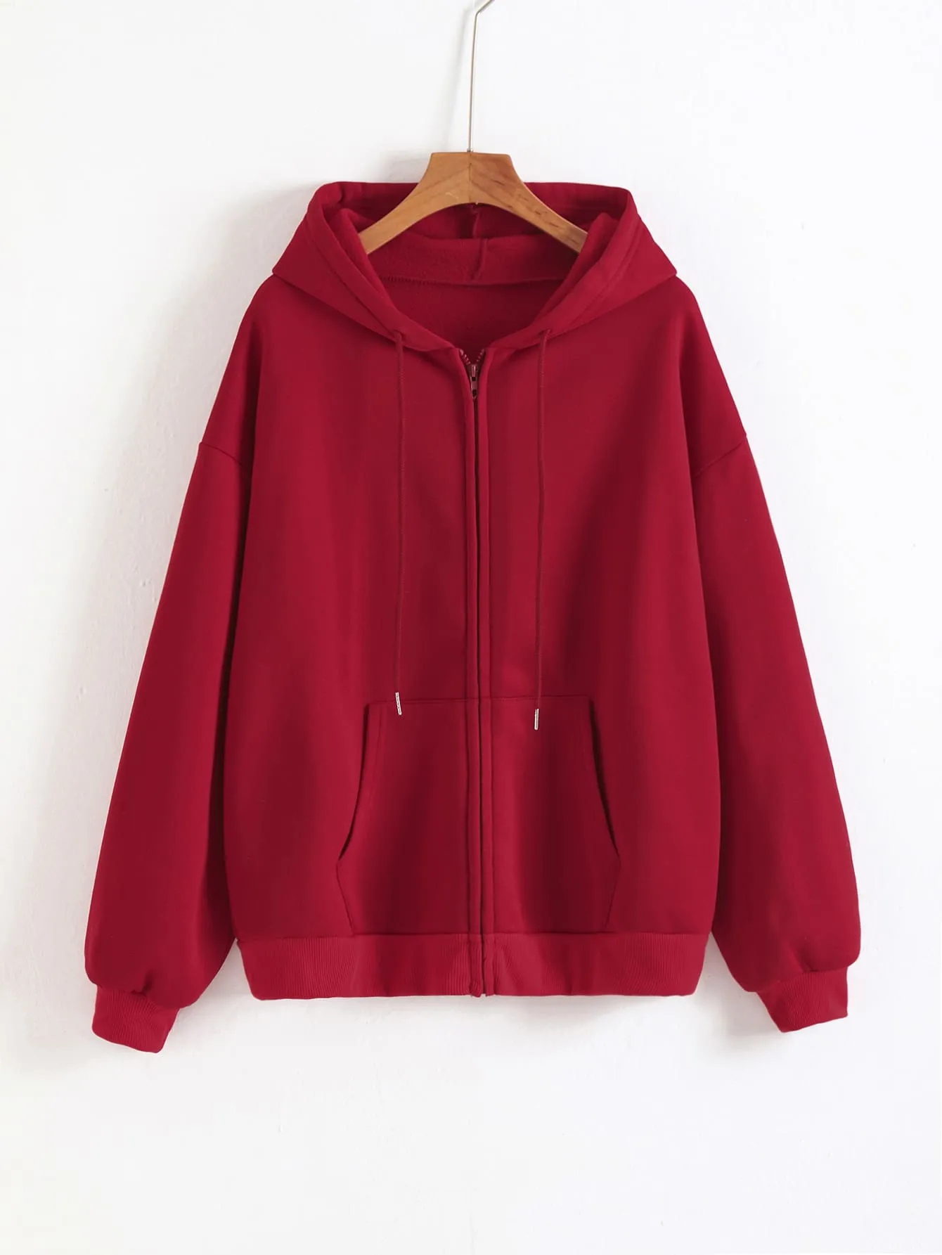 INAWLY Solid Drawstring Pocket Zip Up Thermal Lined Hoodie,Long Sleeve Tops