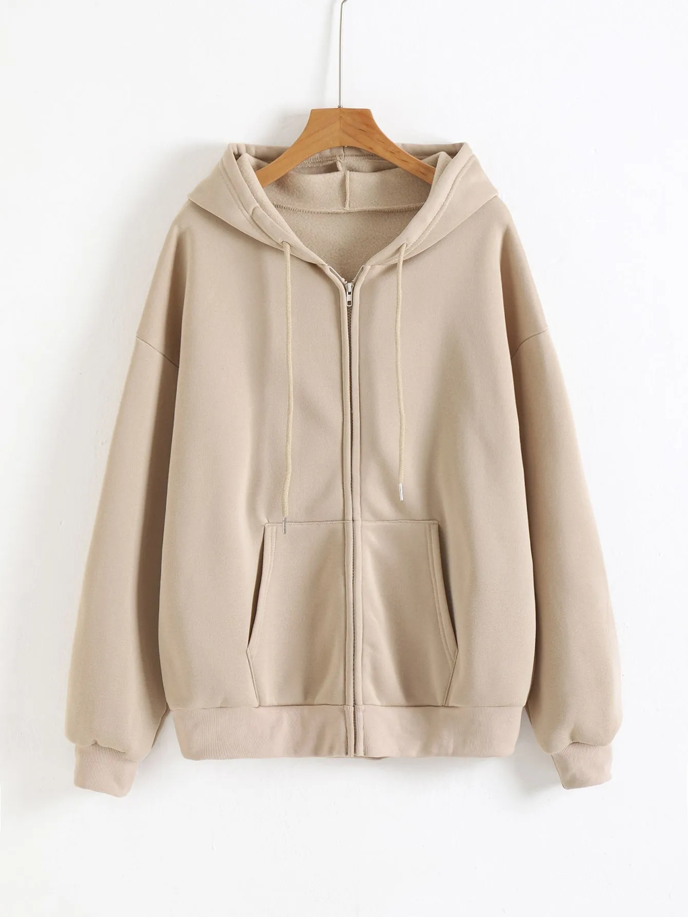 INAWLY Solid Drawstring Pocket Zip Up Thermal Lined Hoodie,Long Sleeve Tops