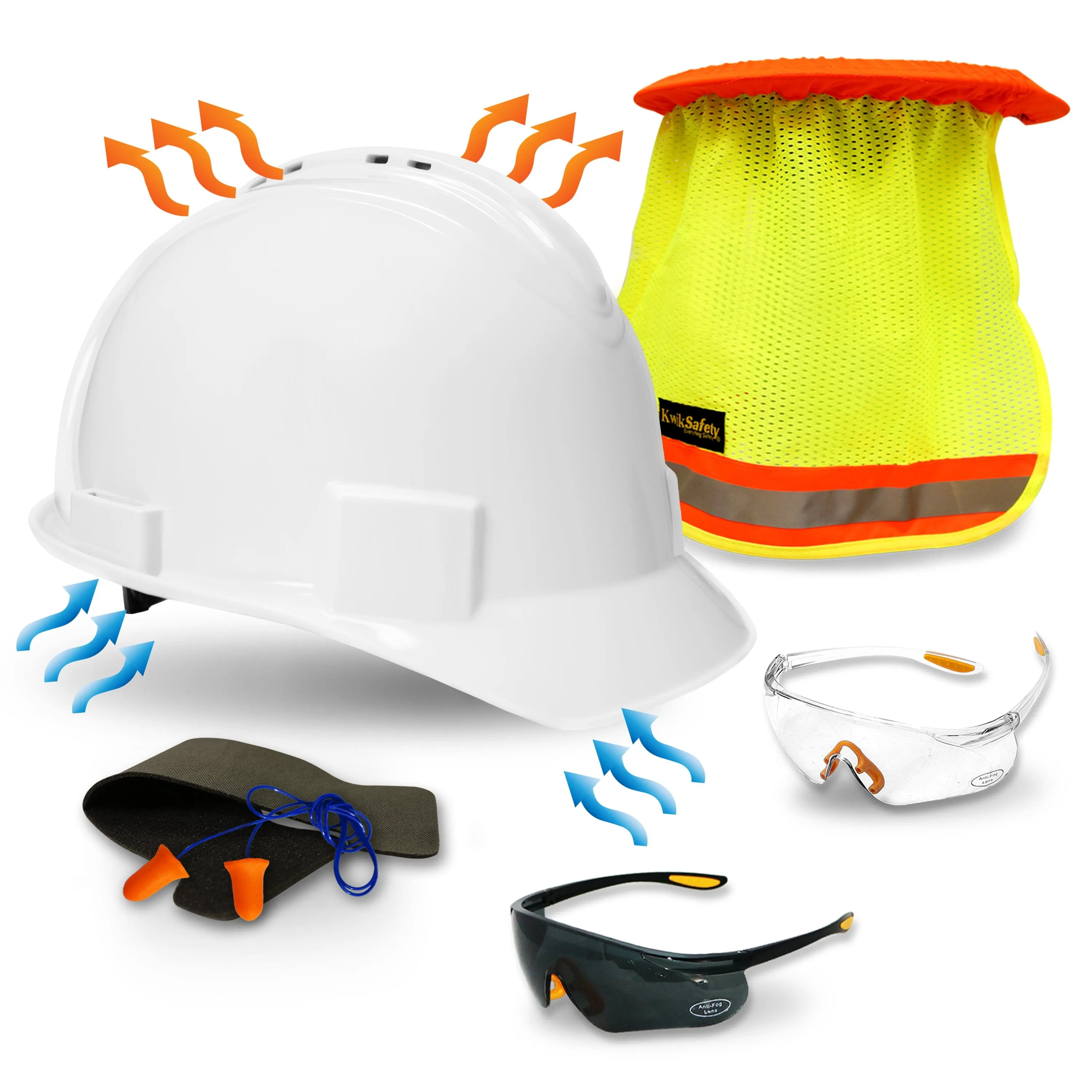 KwikSafety WHITE TURTLE SHELL Hard Hat (10 COOLING VENTS) Type 1 Class C ANSI Tested OSHA Compliant Standard Cap Style PPE - Model No.: KS1601