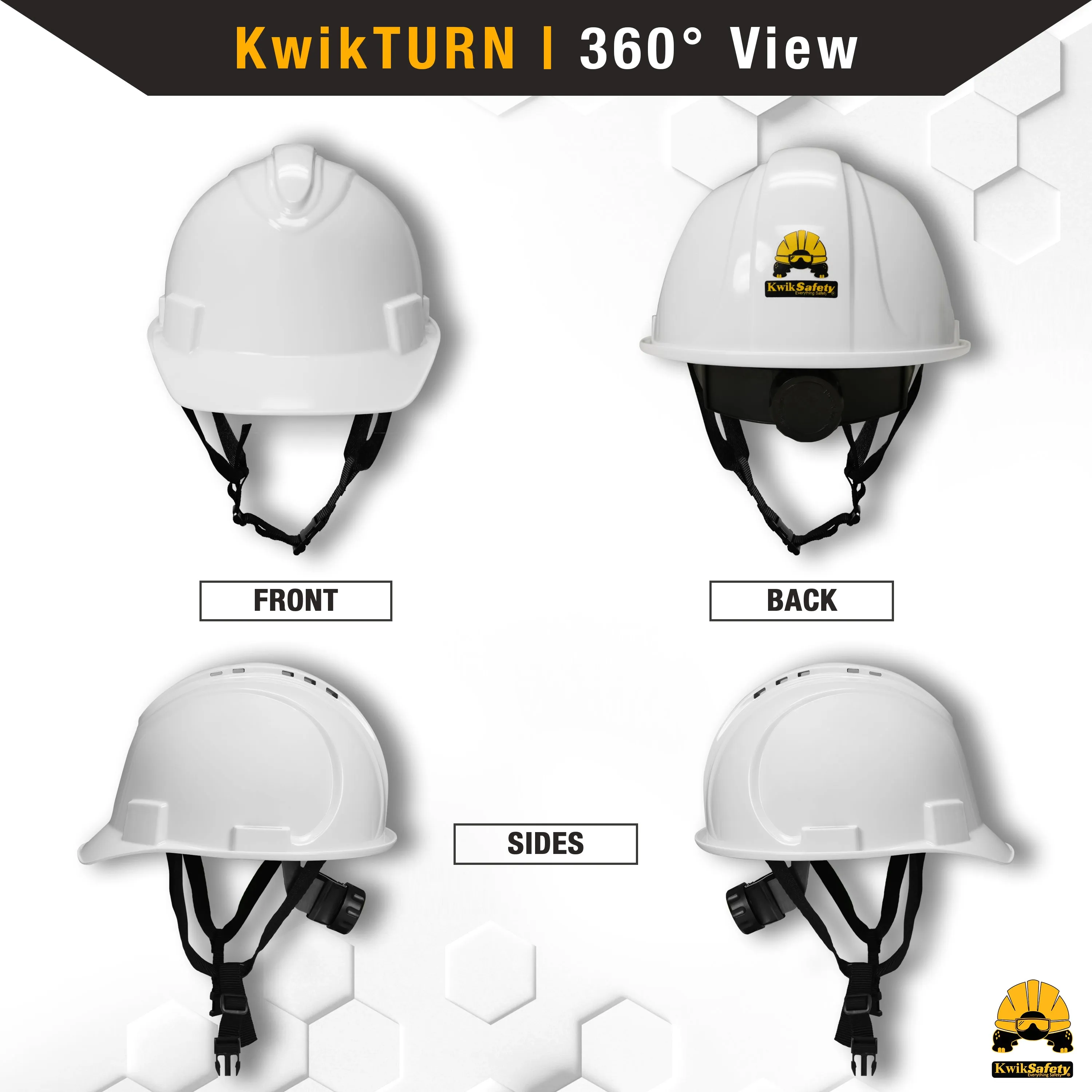 KwikSafety WHITE TURTLE SHELL Hard Hat (10 COOLING VENTS) Type 1 Class C ANSI Tested OSHA Compliant Standard Cap Style PPE - Model No.: KS1601