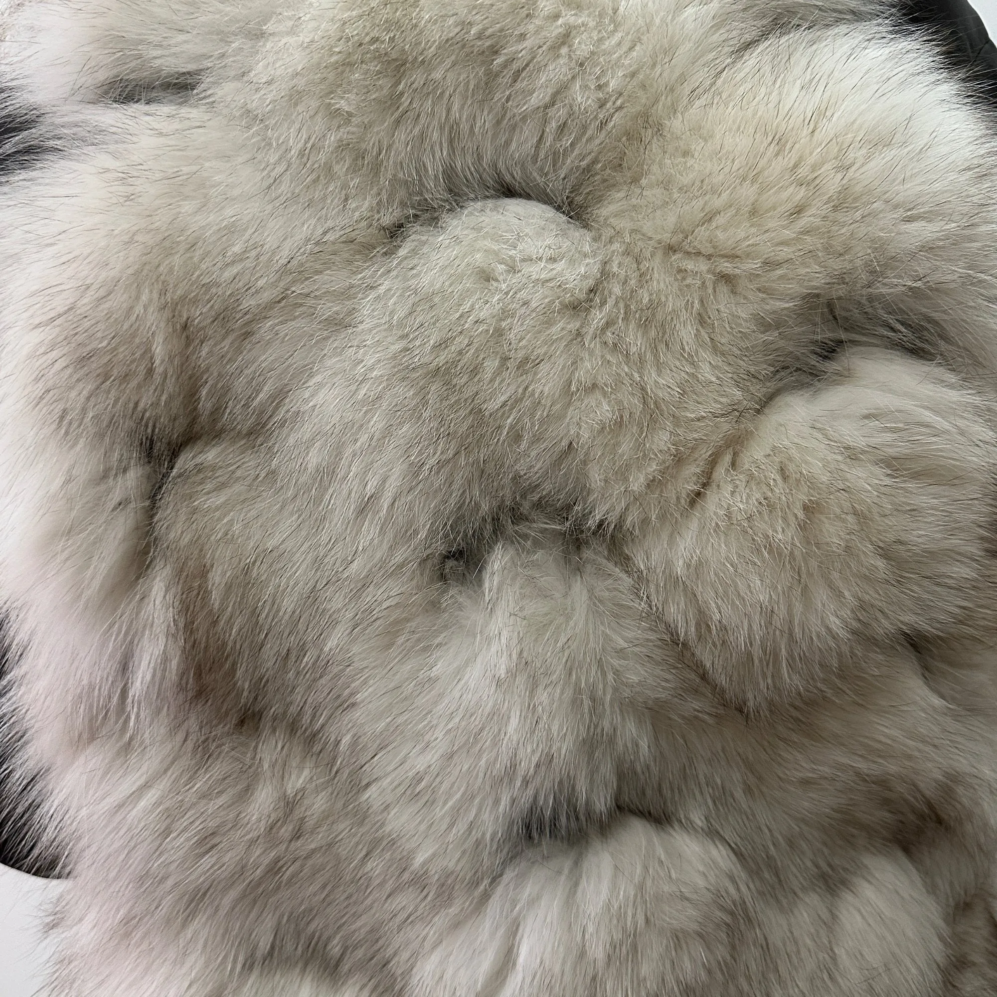 Natural Leather and Fox Fur Coat – Diamond Pattern, Zipper, and Lined Design (S)