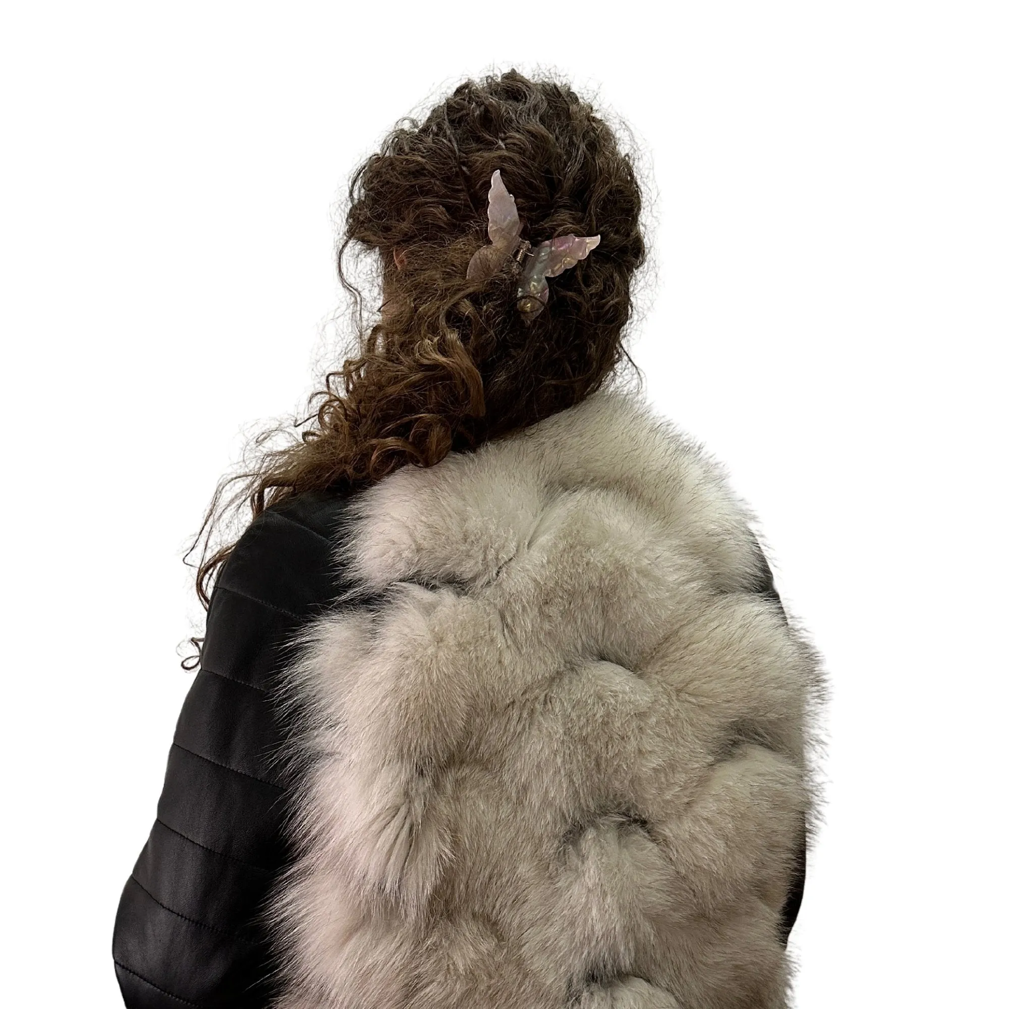 Natural Leather and Fox Fur Coat – Diamond Pattern, Zipper, and Lined Design (S)