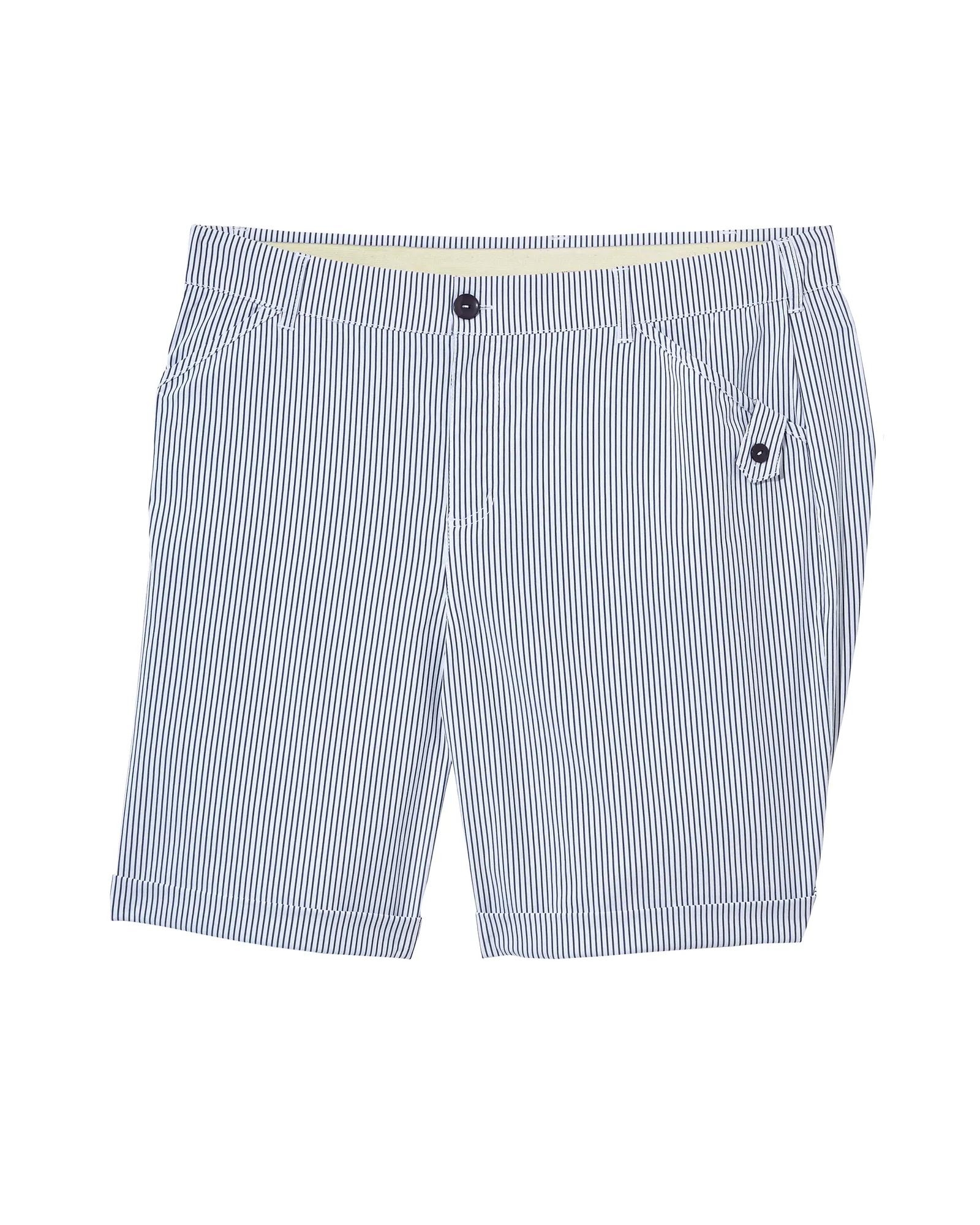 Warsaw Seersucker Bermuda Shorts with Rolled Cuff | White / Azure Blue