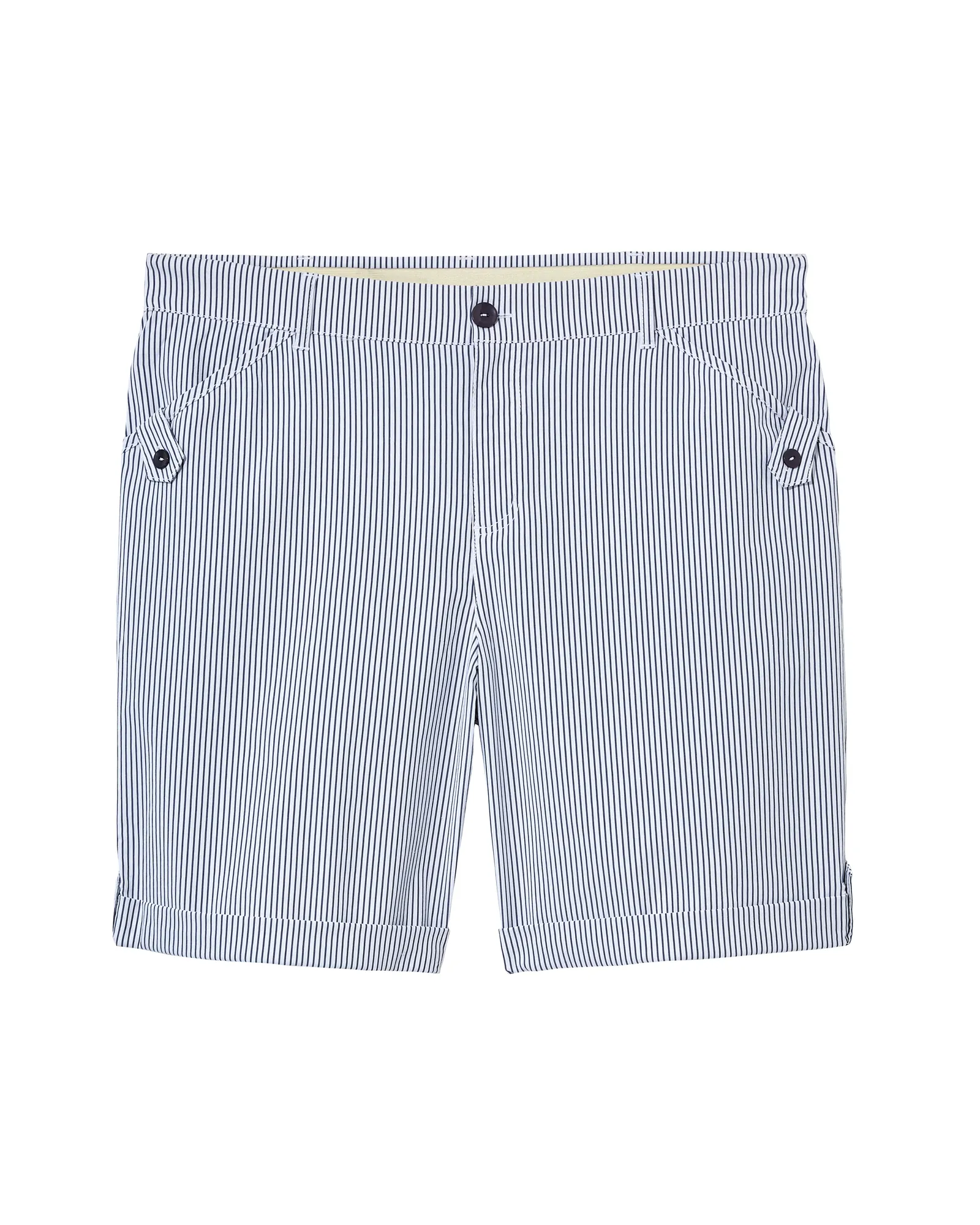 Warsaw Seersucker Bermuda Shorts with Rolled Cuff | White / Azure Blue